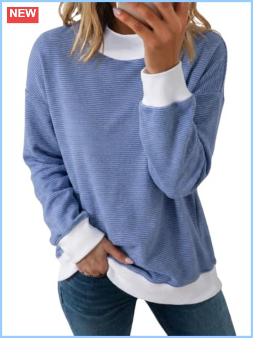 Oversized Striped Mock Neck Sweatshirt Polyester Pullover